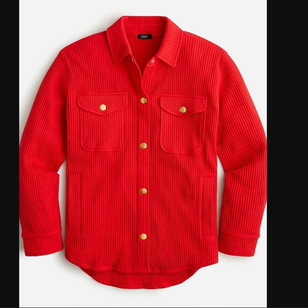 J. Crew Waffle Knit Shirt Jacket in Holiday Red XL Shacket